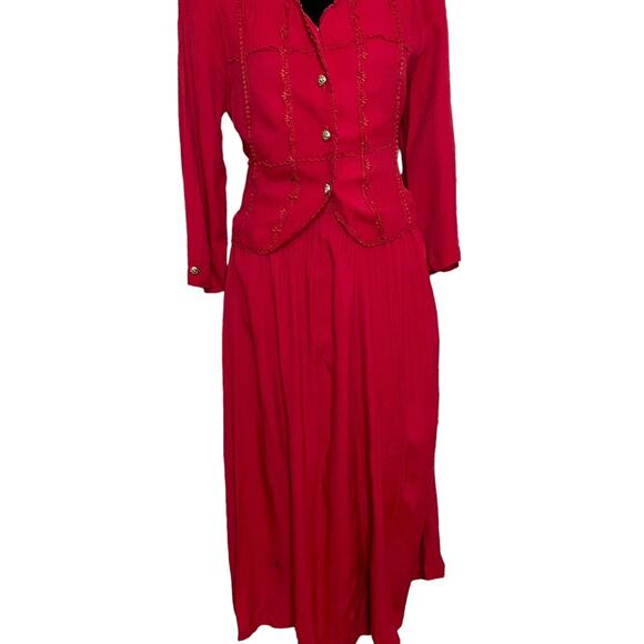 S.L. Petites Midi Long Sleeve Dress Women's 8 Red Jacket Tie Back Modest Vintage - Picture 5 of 15